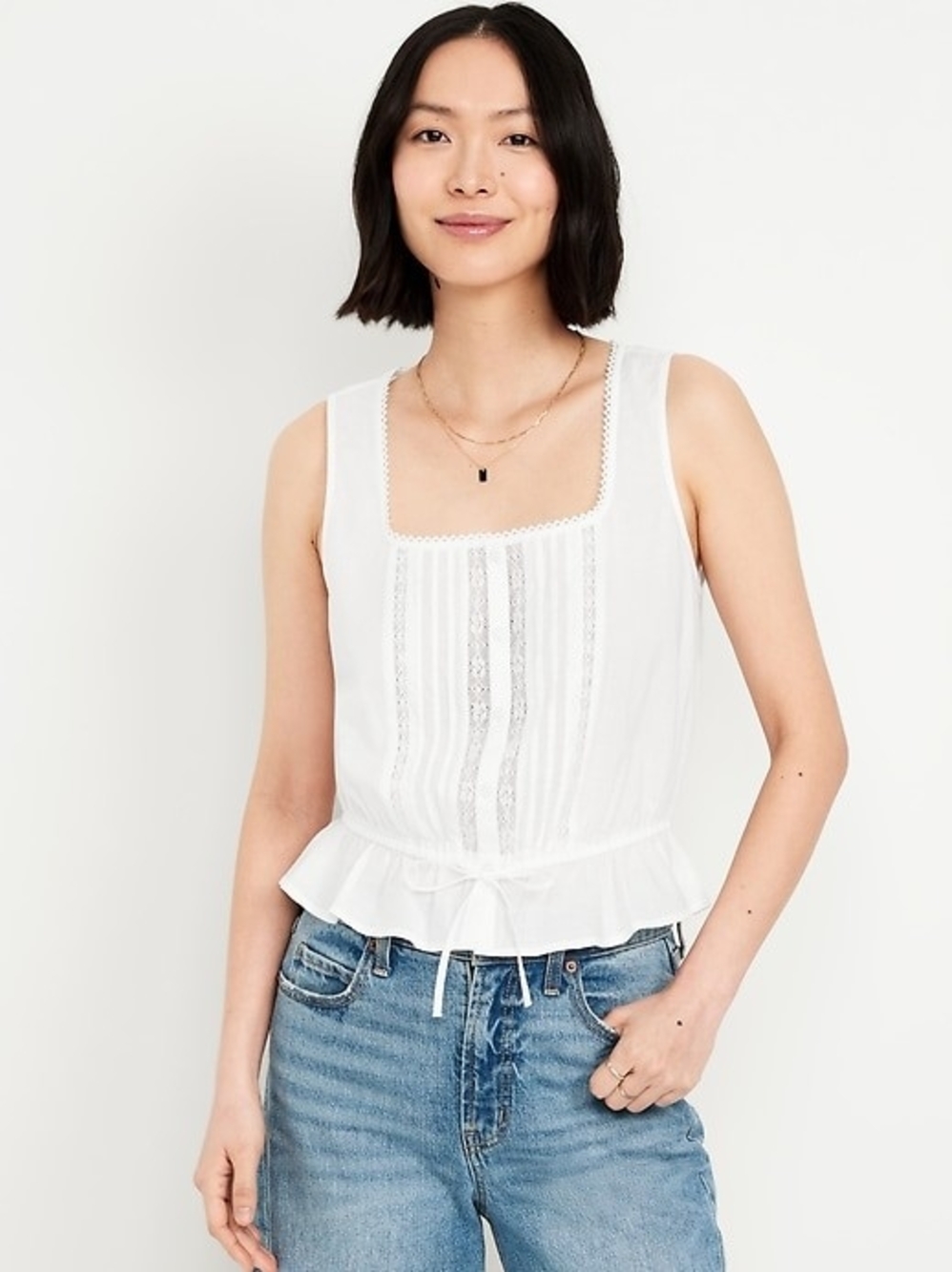 Old Navy White Lace-Trim Square Neck Peplum Camisole